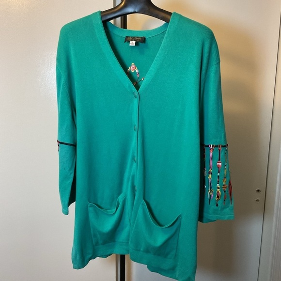 Bob Mackie Teal Embroidered Button Up Cardigan Dreamcatcher 2X - Picture 2 of 7